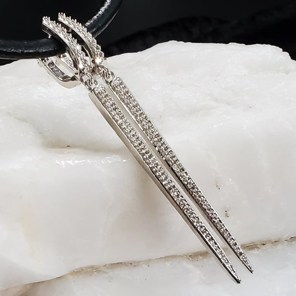 Platinum-plated Earrings White Topaz  "Arrows" - Picture 6 of 6